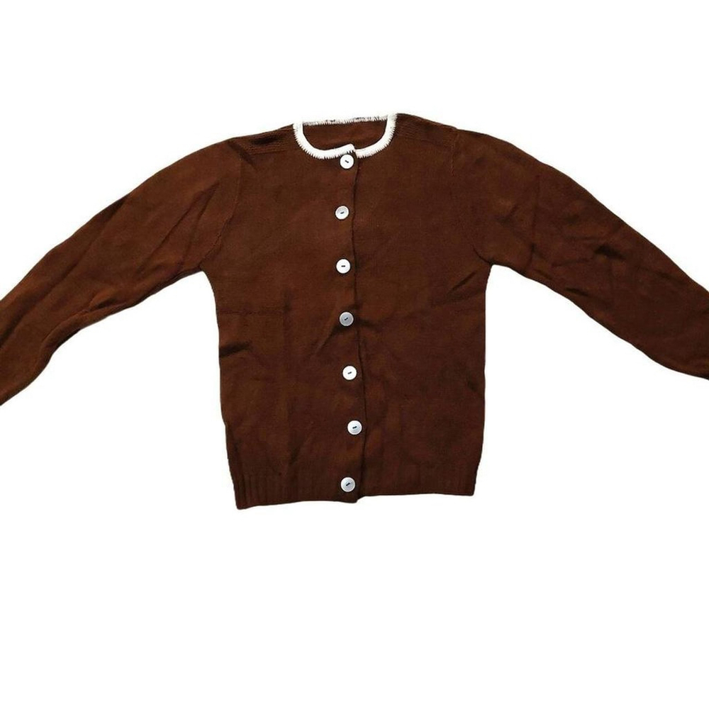 Pure Vintage 1940s-1950s Brown White Long Sleeve Cardigan Sweater